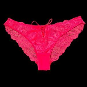 Victorias Secret Rare Hard to Find Sexy Sheer Lace Cheekini panty Coral Medium